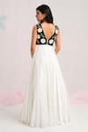 House Of Akshata_Black Bemberg, Satin Embroidery V-neck Chic Floral Elegance Gown _Online_at_Aza_Fashions