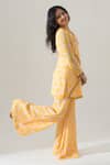 House Of Akshata_Yellow Georgette Embroidery V-neck Citrus Bliss Co-ord Set _at_Aza_Fashions