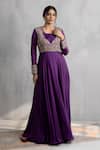 Buy_Neelu And Manvi_Purple Cotton, Silk Embroidery Round Neck Designer Gown _at_Aza_Fashions