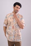 Buy_Arihant Rai Sinha_Beige Cotton Digital Printed Short Kurta _Online_at_Aza_Fashions