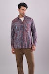 Aryavir Malhotra_Purple Cotton Multi Color Digital Print Slim Fit Shirt _at_Aza_Fashions
