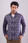 Aryavir Malhotra_Navy Cotton Blue Digital Print Slim Fit Shirt _Online_at_Aza_Fashions