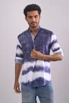 Buy_Arihant Rai Sinha_Navy Cotton Blue Digital Print Short Kurta _at_Aza_Fashions