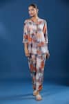 Buy_Naintara Bajaj_Orange Collared Floral Print Paper Silk Shirt And Pant Set _Online_at_Aza_Fashions