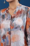 Naintara Bajaj_Orange Collared Floral Print Paper Silk Shirt And Pant Set _at_Aza_Fashions