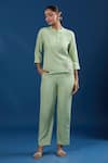 Buy_Naintara Bajaj_Green Embroidery Mandarin Collar Pale Liva Viscose Shirt And Pant Set _at_Aza_Fashions
