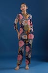 Buy_Naintara Bajaj_Navy Silk Collared Floral Shirt And Pant Set _at_Aza_Fashions