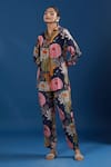 Naintara Bajaj_Navy Silk Collared Floral Shirt And Pant Set _Online_at_Aza_Fashions