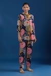 Buy_Naintara Bajaj_Navy Silk Collared Floral Shirt And Pant Set _Online_at_Aza_Fashions