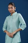 Naintara Bajaj_Aqua Modal, Muslin Collared Light Shirt And Pant Set _Online_at_Aza_Fashions