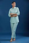 Buy_Naintara Bajaj_Aqua Modal, Muslin Collared Light Shirt And Pant Set _Online_at_Aza_Fashions