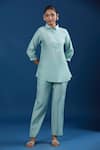 Buy_Naintara Bajaj_Aqua Modal, Muslin Collared Light Shirt And Pant Set _at_Aza_Fashions