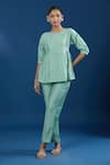 Buy_Naintara Bajaj_Green Embroidery Round Neck Light Luxe Silk Top And Pant Set _at_Aza_Fashions