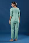 Shop_Naintara Bajaj_Green Embroidery Round Neck Light Luxe Silk Top And Pant Set _at_Aza_Fashions