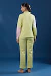Shop_Naintara Bajaj_Green Cotton, Linen Collared Color Block Shirt And Pant Set _at_Aza_Fashions
