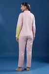 Shop_Naintara Bajaj_Pink Cotton, Linen Collared Color Block Shirt And Pant Set _at_Aza_Fashions