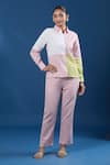 Buy_Naintara Bajaj_Pink Cotton, Linen Collared Color Block Shirt And Pant Set _Online_at_Aza_Fashions