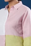 Naintara Bajaj_Pink Cotton, Linen Collared Color Block Shirt And Pant Set _at_Aza_Fashions