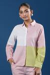 Buy_Naintara Bajaj_Pink Cotton, Linen Collared Color Block Shirt And Pant Set 