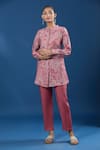 Buy_Naintara Bajaj_Pink Modal, Muslin Collared Printed Tunic And Pant Set _at_Aza_Fashions