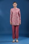 Naintara Bajaj_Pink Modal, Muslin Collared Printed Tunic And Pant Set _Online_at_Aza_Fashions