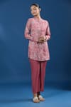 Buy_Naintara Bajaj_Pink Modal, Muslin Collared Printed Tunic And Pant Set _Online_at_Aza_Fashions
