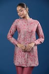 Naintara Bajaj_Pink Modal, Muslin Collared Printed Tunic And Pant Set _at_Aza_Fashions