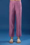Naintara Bajaj_Pink Embroidery Keyhole Neck Dusty Rose Top And Pant Set _Online_at_Aza_Fashions