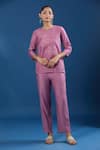 Buy_Naintara Bajaj_Pink Embroidery Keyhole Neck Dusty Rose Top And Pant Set _at_Aza_Fashions
