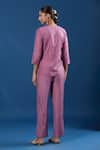 Shop_Naintara Bajaj_Pink Embroidery Keyhole Neck Dusty Rose Top And Pant Set _at_Aza_Fashions