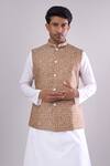 Shop_Arihant Rai Sinha_Brown Polyester, Jacquard Chiku Poly Bundi _Online_at_Aza_Fashions