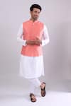 Buy_Arihant Rai Sinha_Peach Polyester, Jacquard Poly Bundi _Online_at_Aza_Fashions