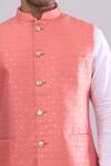 Arihant Rai Sinha_Peach Polyester, Jacquard Poly Bundi _at_Aza_Fashions