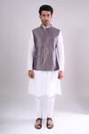 Buy_Arihant Rai Sinha_Blue Polyester, Jacquard Royal Poly Bundi _Online_at_Aza_Fashions