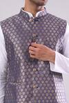 Shop_Arihant Rai Sinha_Blue Polyester, Jacquard Royal Poly Bundi _Online_at_Aza_Fashions