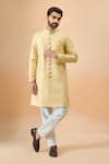 Buy_Arihant Rai Sinha_Yellow Jacquard, Silk Sherwani And White Pant _at_Aza_Fashions