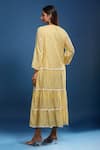 Naintara Bajaj_Mustard Cotton, Voile Lace Round Neck Mulmul Dress _Online_at_Aza_Fashions