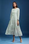 Buy_Samyukta Singhania_Green Cotton Embroidery Round Neck Pista Mulmul Dress _Online_at_Aza_Fashions