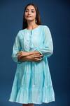 Buy_Naintara Bajaj_Aqua Cotton Embroidery Round Neck Mulmul Dress _Online_at_Aza_Fashions