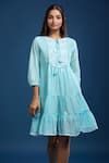 Naintara Bajaj_Aqua Cotton Embroidery Round Neck Mulmul Dress _at_Aza_Fashions