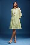 Buy_Naintara Bajaj_Lime Cotton, Voile Embroidery Round Neck Green Mulmul Dress _Online_at_Aza_Fashions