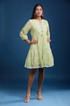 Naintara Bajaj_Lime Cotton, Voile Embroidery Round Neck Green Mulmul Dress _at_Aza_Fashions
