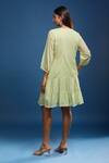 Naintara Bajaj_Lime Cotton, Voile Embroidery Round Neck Green Mulmul Dress _Online_at_Aza_Fashions