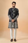 Buy_Arihant Rai Sinha_Black Silk Embroidery Thread Sherwani Set _at_Aza_Fashions