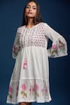 Buy_Samyukta Singhania_Off White Cotton Embroidery Round Neck Floral Dress _Online_at_Aza_Fashions