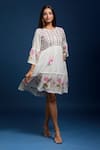 Samyukta Singhania_Off White Cotton Embroidery Round Neck Floral Dress _at_Aza_Fashions
