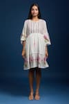 Buy_Samyukta Singhania_Off White Cotton Embroidery Round Neck Floral Dress 