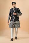 Buy_Arihant Rai Sinha_Black Silk Embroidery Thread Sherwani Set _Online_at_Aza_Fashions