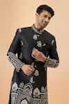 Shop_Arihant Rai Sinha_Black Silk Embroidery Thread Sherwani Set _Online_at_Aza_Fashions
