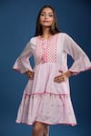 Naintara Bajaj_Pink Cotton, Voile Embroidery Round Neck Mulmul Dress _at_Aza_Fashions